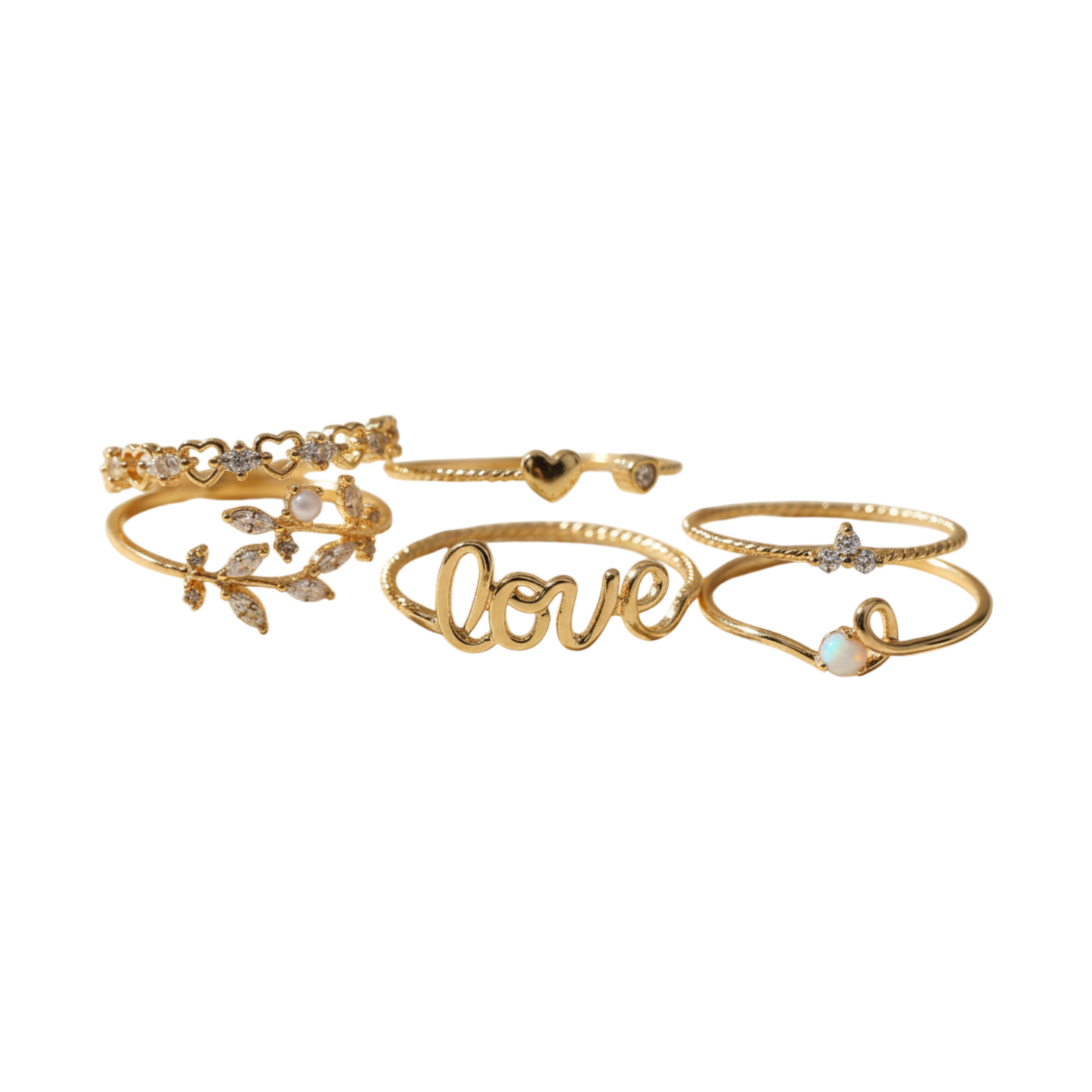 Golden Love & Charm Ring Set