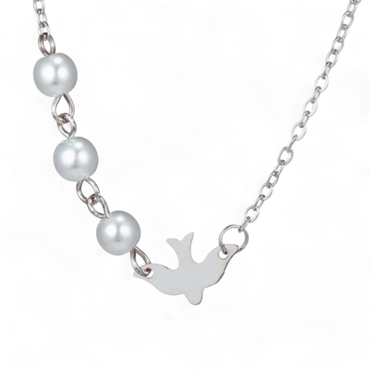 Bird Silver Pearl Choker Necklace