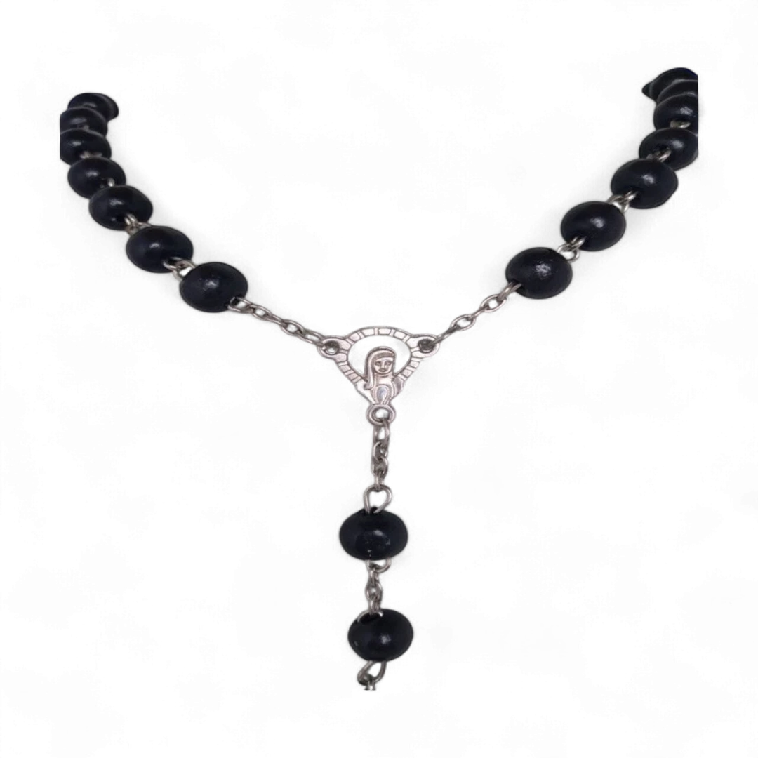Black Wood Rosary Necklace