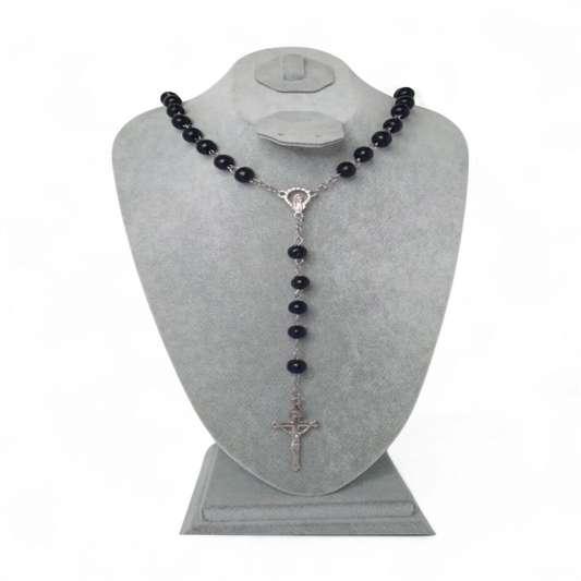 Black Wood Rosary Necklace