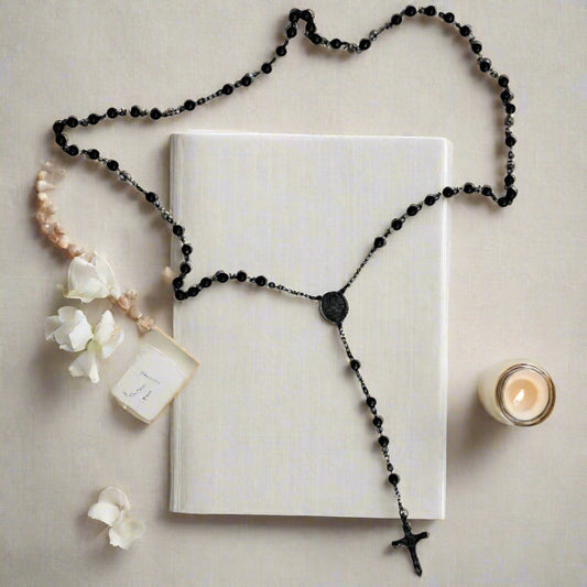 Classic Black Bead Rosary with Crucifix