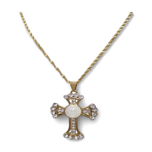 Cross And Holy Mary Gold Necklace