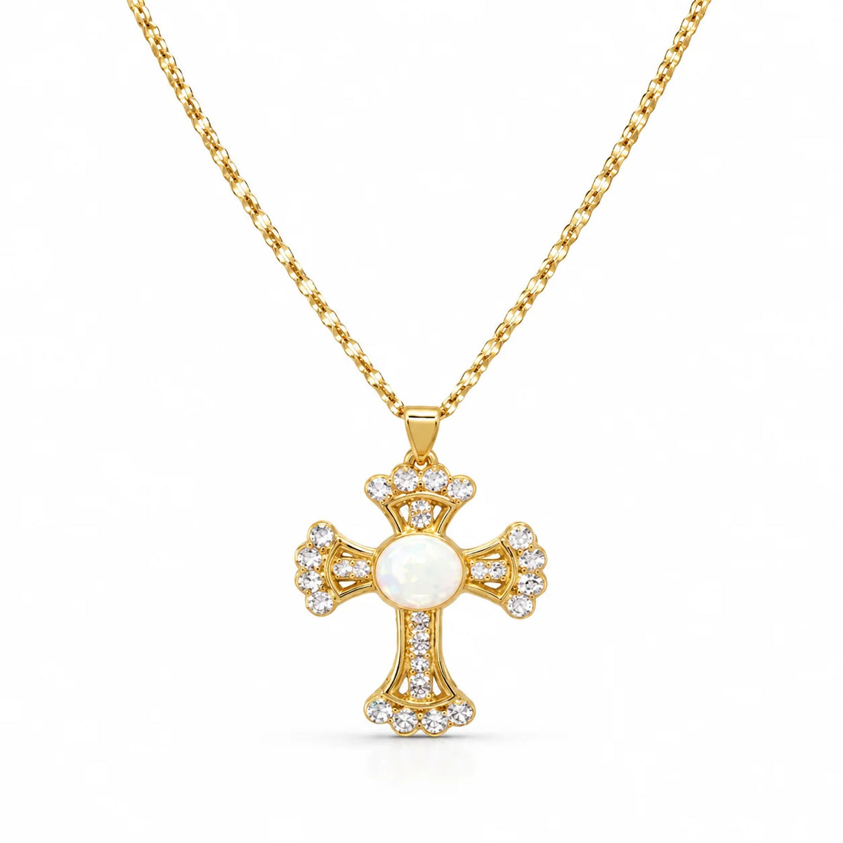 Cross and Holy Mary Gold Necklace