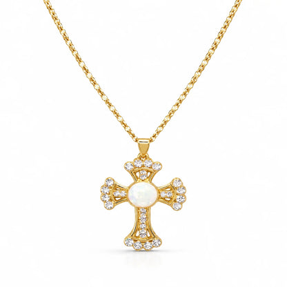 Cross and Holy Mary Gold Necklace