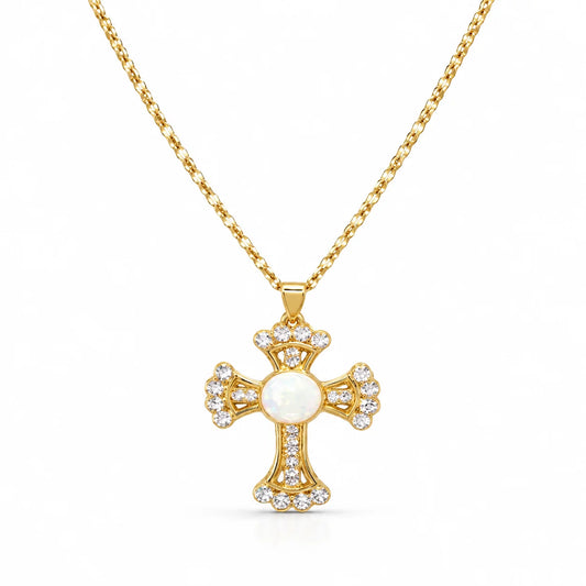 Cross and Holy Mary Gold Necklace