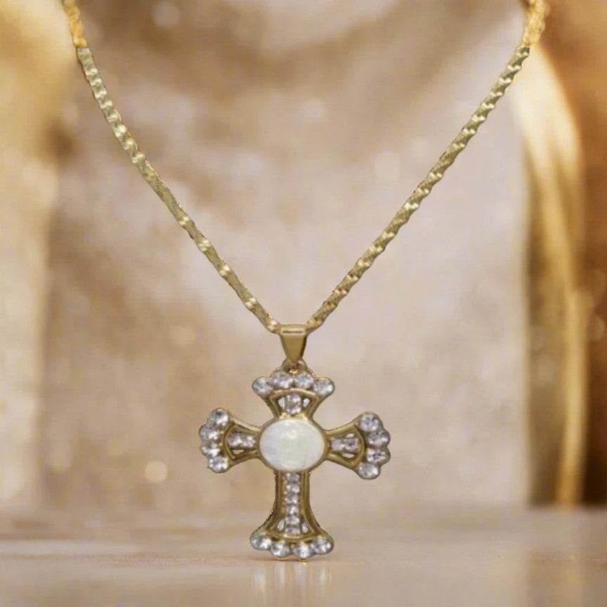 Cross and Holy Mary Gold Necklace