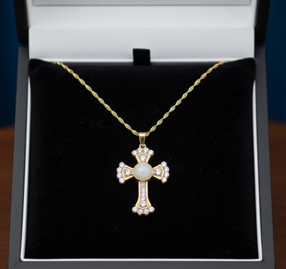 Cross and Holy Mary Gold Necklace