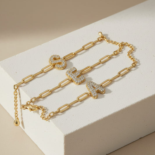 Crystal Initial Gold Bracelet