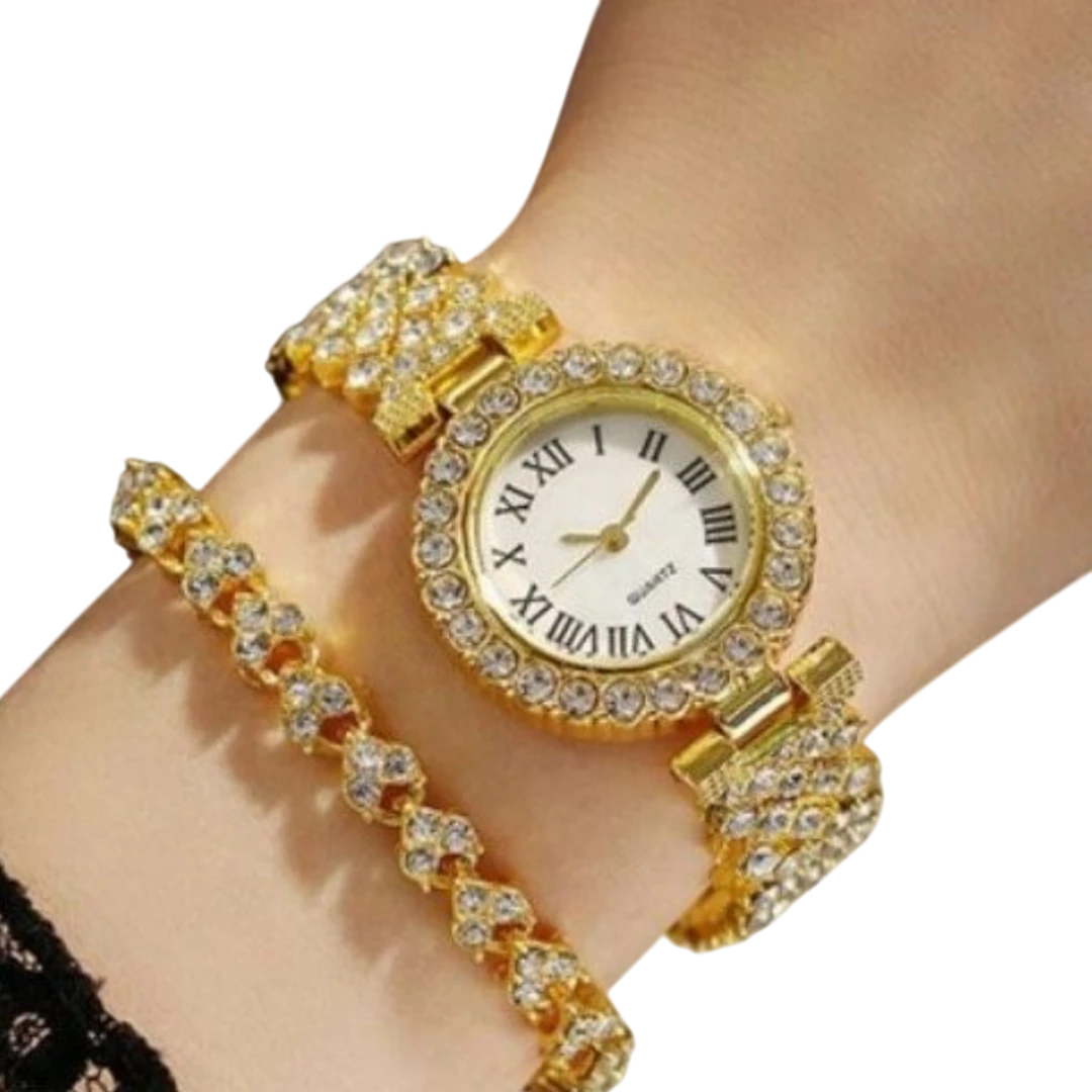 Fashion Diamond Inlaid Watch With Bracelet - 2 Colors
