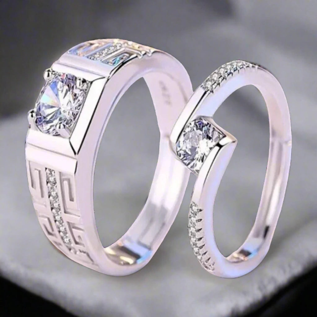 Diamond Square Adjustable Couple Rings