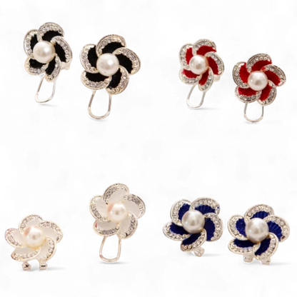 Elegant Black Flower Pearl Earrings