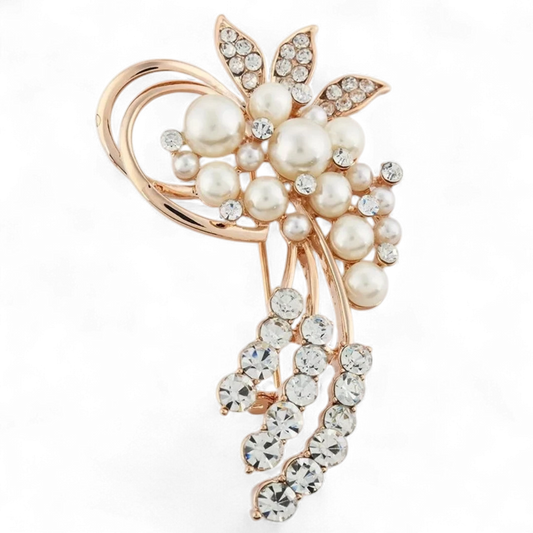 Elegant Pearl Leaf Brooch