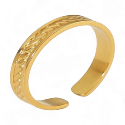 Engraved Golden Stainless Steel Ring