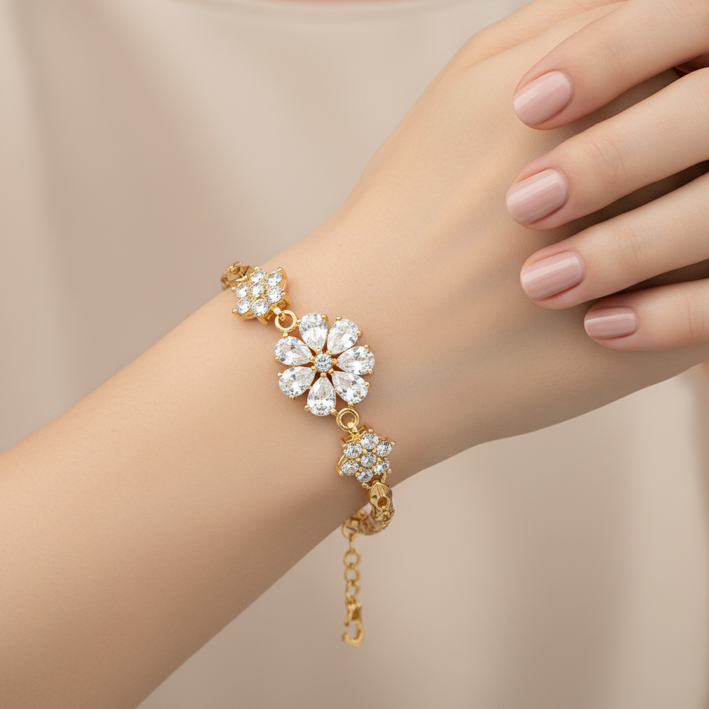 Luxury Gold Floral Crystal Bracelet