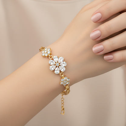Luxury Gold Floral Crystal Bracelet
