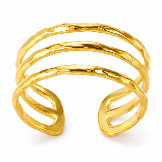 Fashionable Three-Layer Gold Stainless Steel Ring