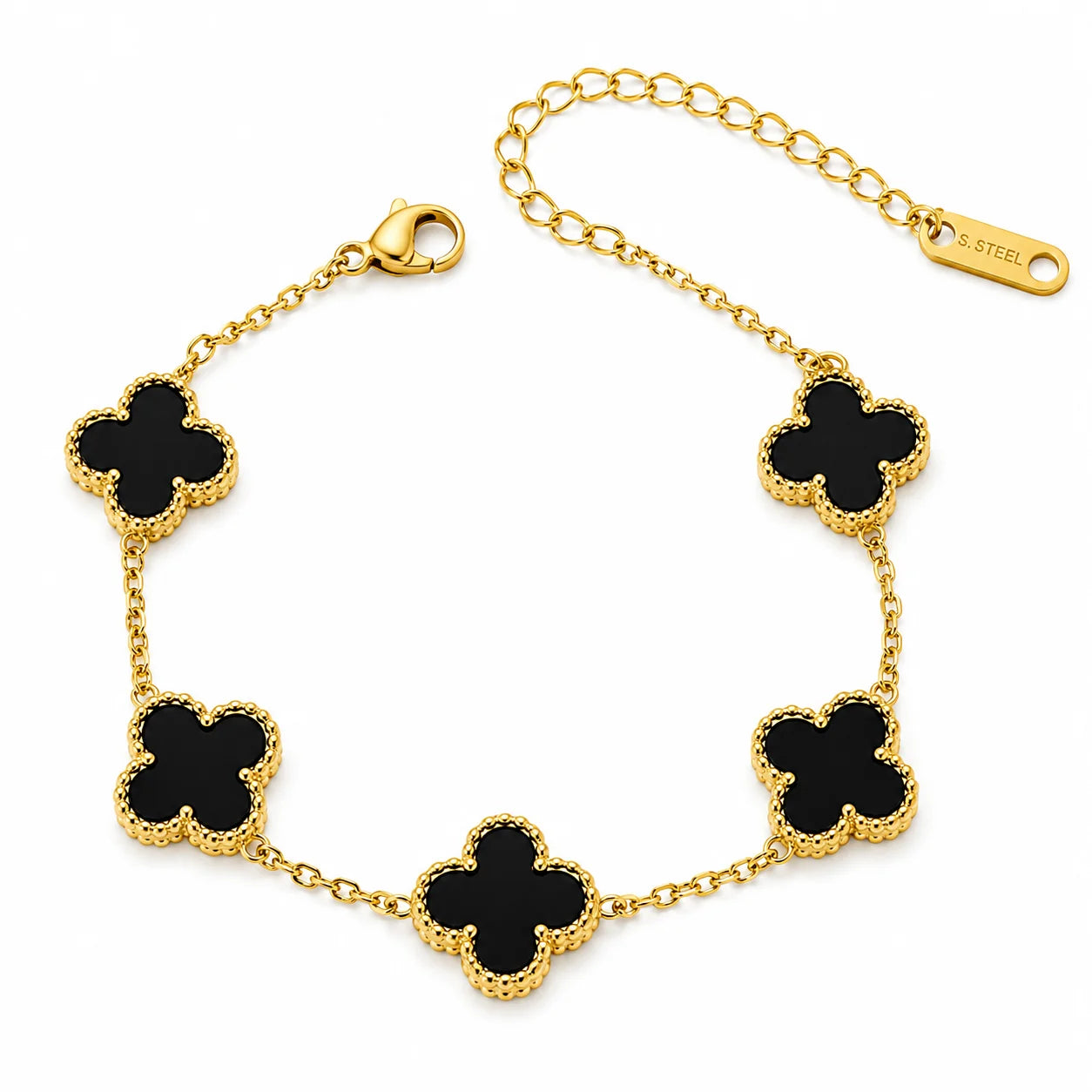 Five-Leaf Clover Gold Bracelet - Black