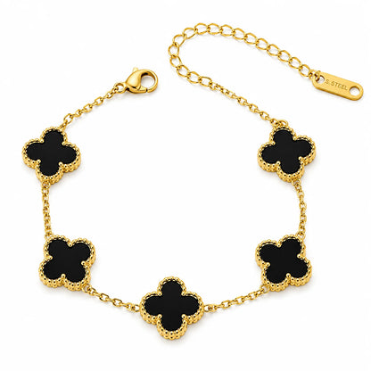 Five-Leaf Clover Gold Bracelet - Black