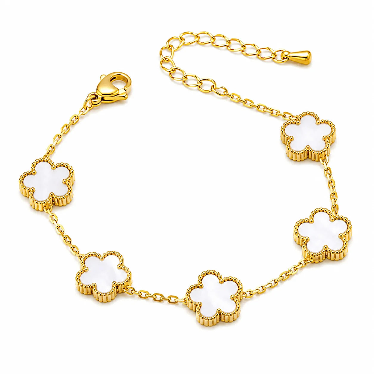 Five-Leaf Clover Gold Bracelet - White