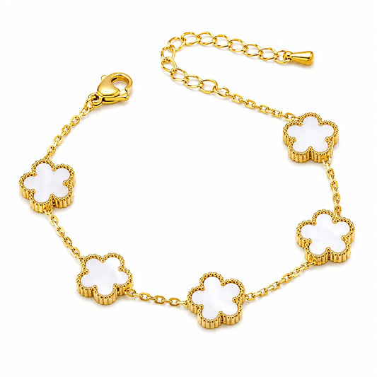 Five-Leaf Clover Gold Bracelet - White