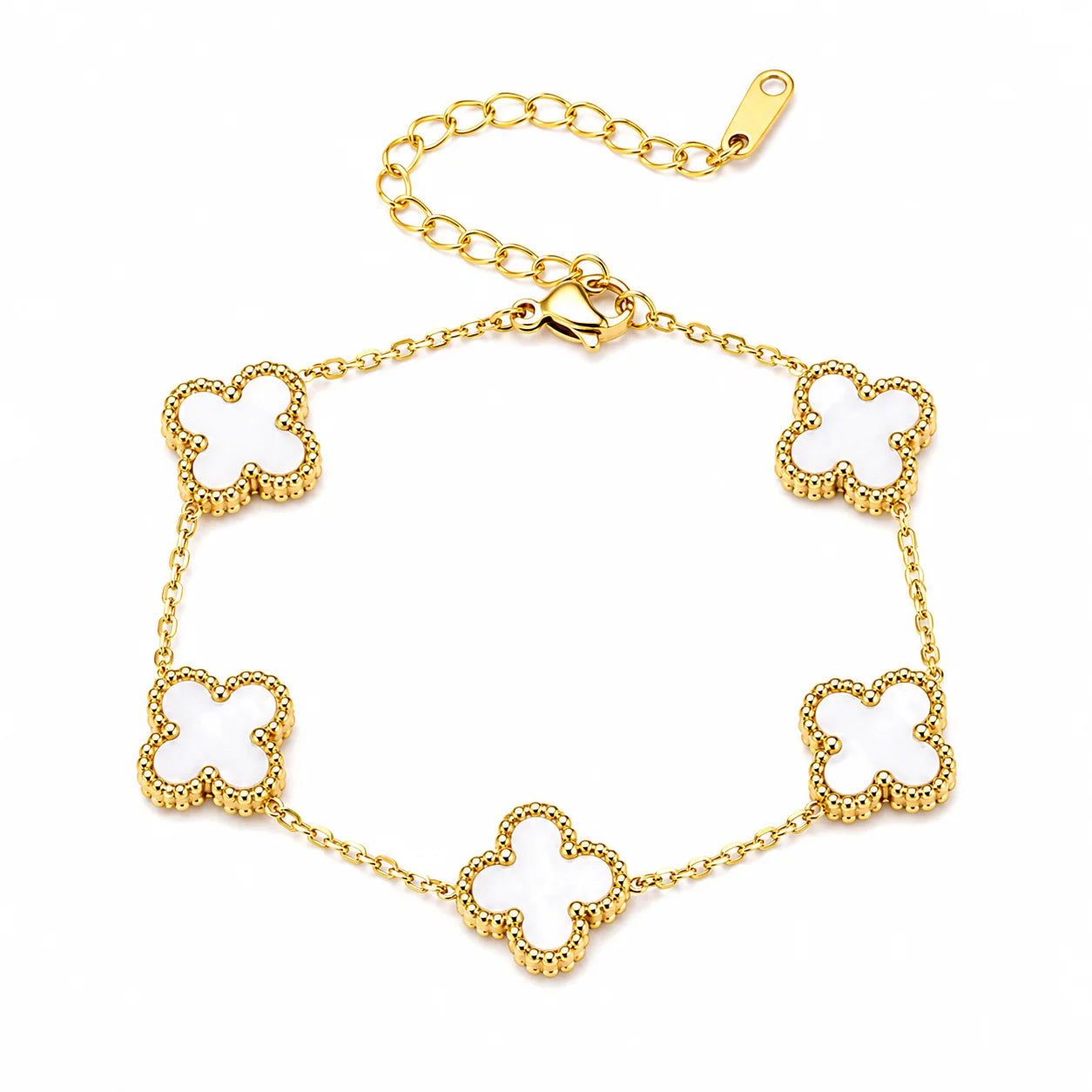Five-Leaf Clover Gold Bracelet - White