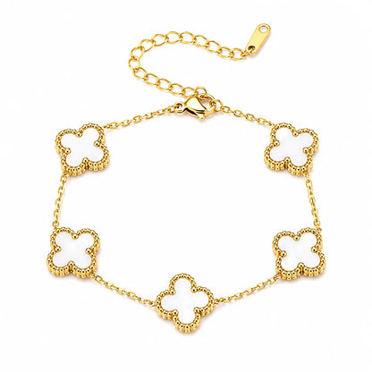 Five-Leaf Clover Gold Bracelet - White