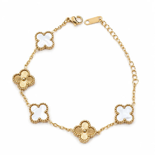 Five-Leaf Clover Gold Bracelet - White/Gold