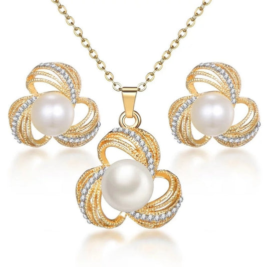 Flower Crystal Pearl Set