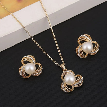 Flower Crystal Pearl Jewelry Set