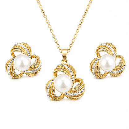 Flower Crystal Pearl Jewelry Set