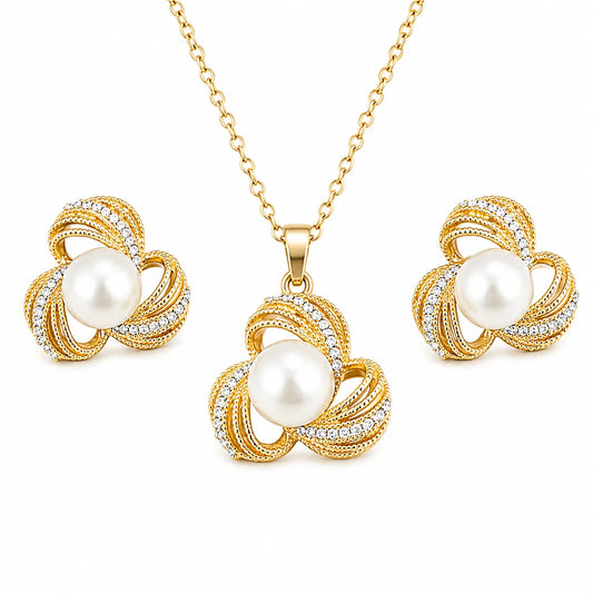 Flower Crystal Pearl Jewelry Set