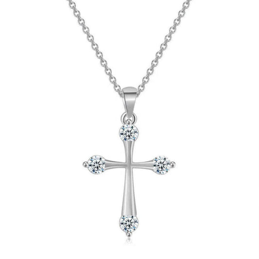 Four Sides Diamond Cross Necklace