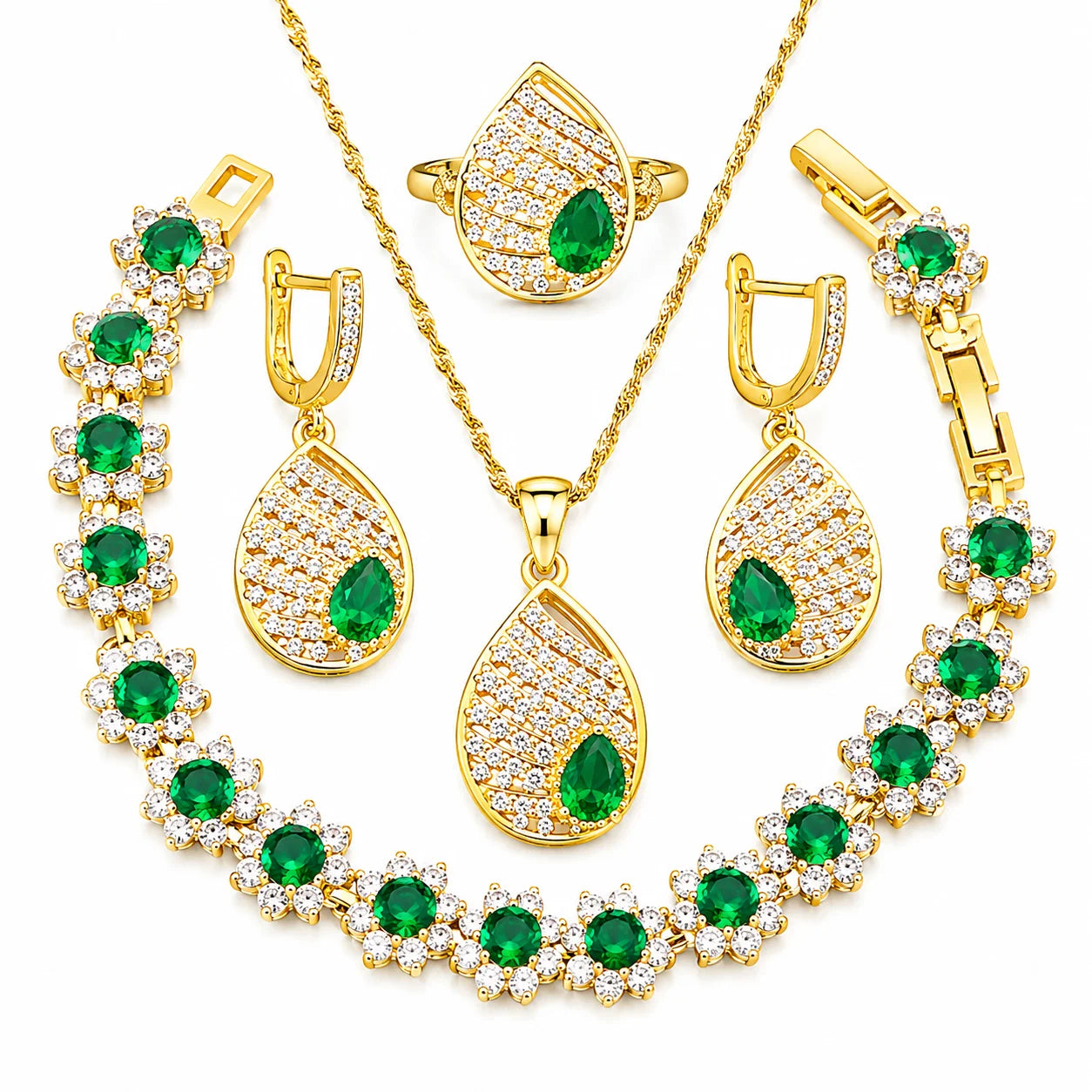 Gold-Plated CZ Wedding Jewelry Set