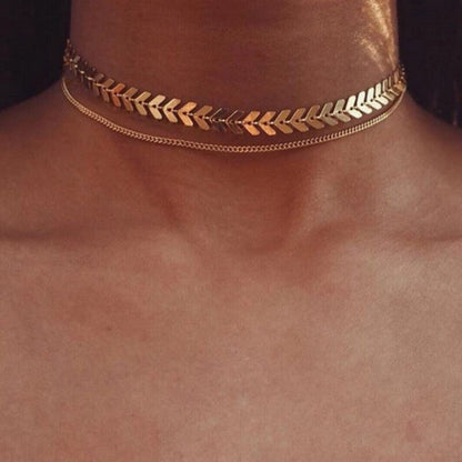 Gold Wheat Choker Necklace
