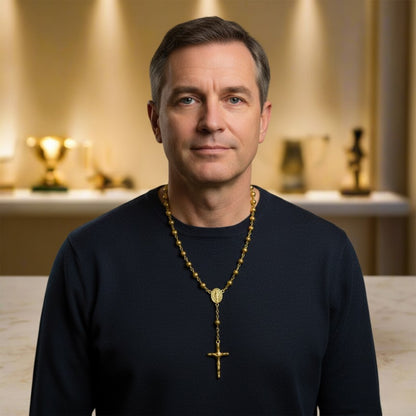 Gold Rosary Necklace with Cross Pendant