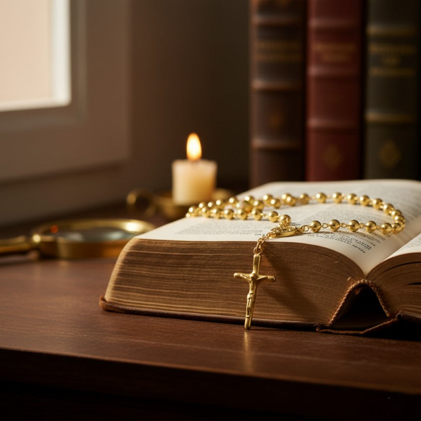 Gold Rosary Necklace with Cross Pendant