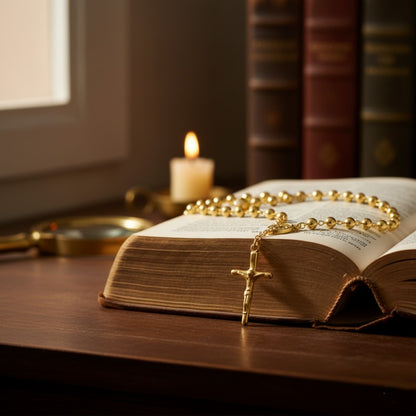 Gold Rosary Necklace with Cross Pendant
