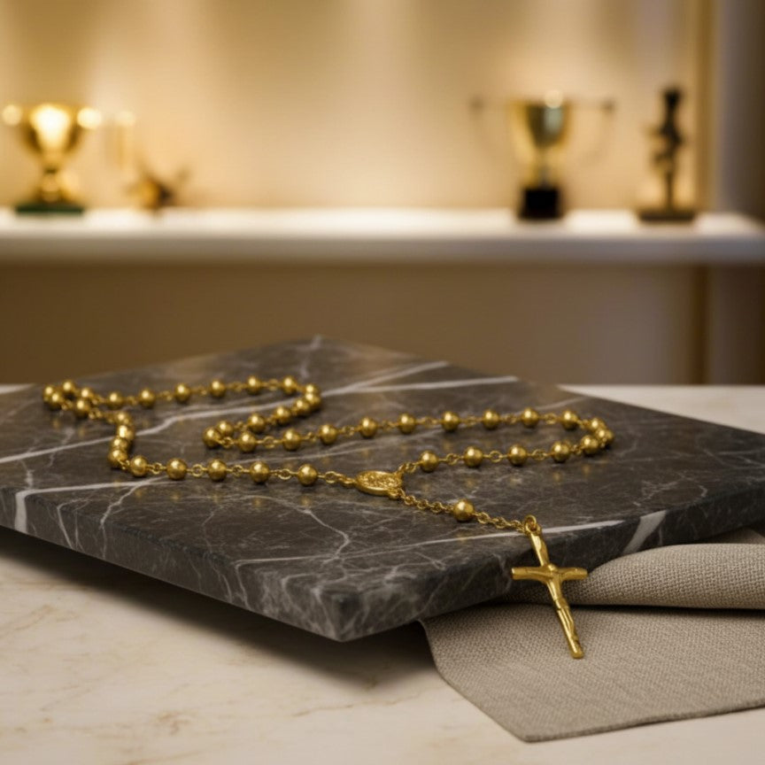 Gold Rosary Necklace with Cross Pendant