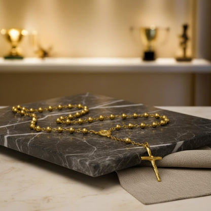 Gold Rosary Necklace with Cross Pendant