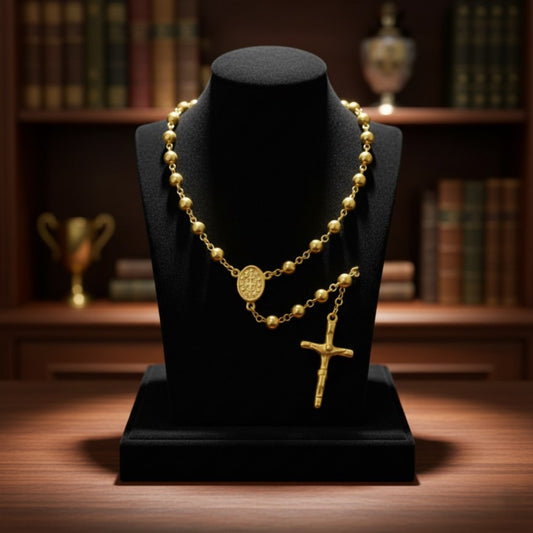 Gold Rosary Necklace with Cross Pendant