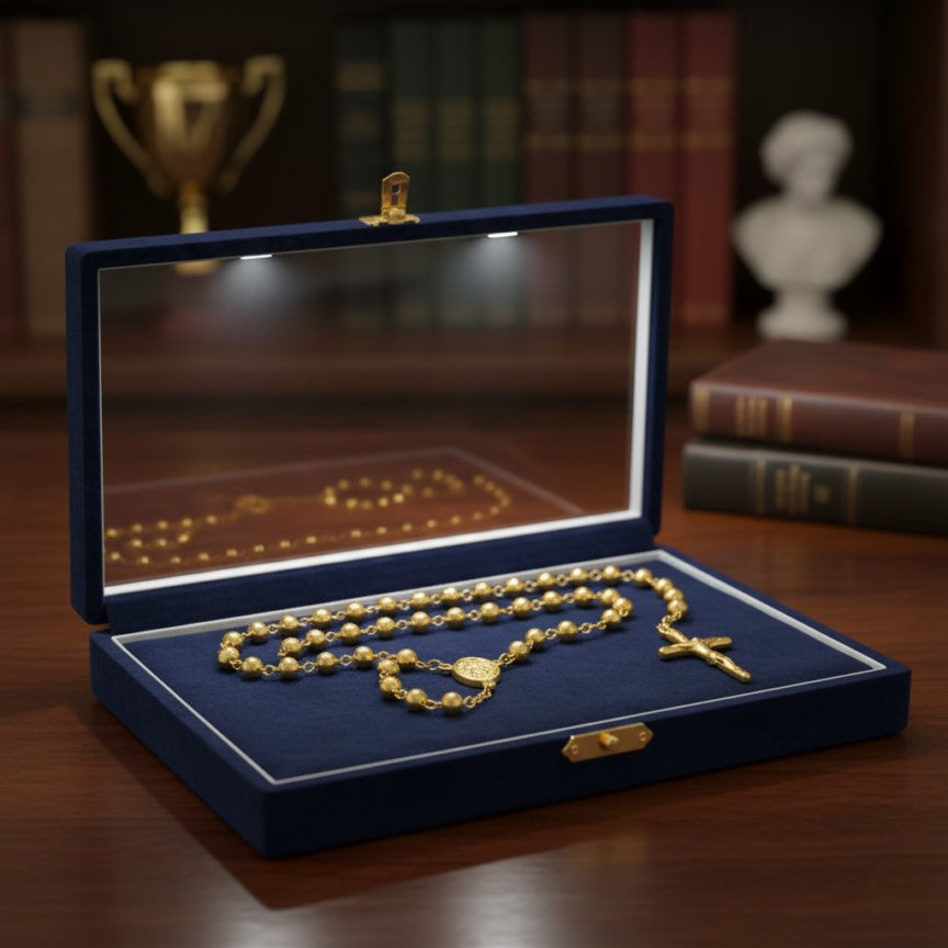 Gold Rosary Necklace with Cross Pendant