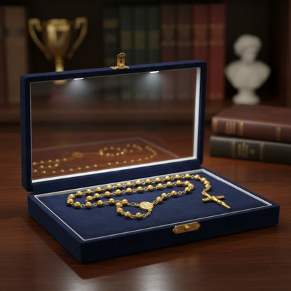 Gold Rosary Necklace with Cross Pendant