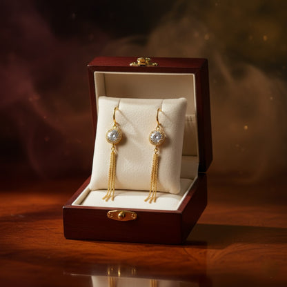 Gold Tassel Drop Earrings with Crystal Accent
