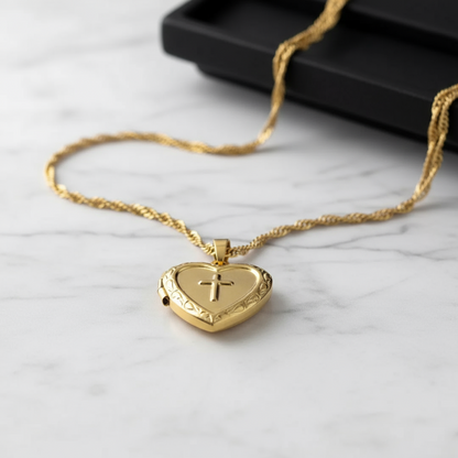Heart Cross Frame Copper Necklace