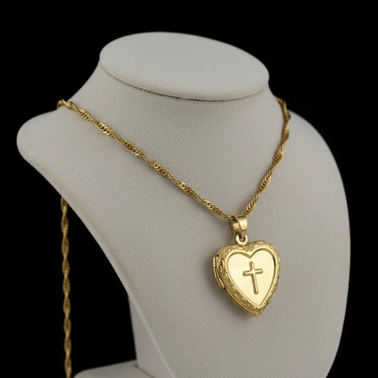 Heart Cross Frame Copper Necklace