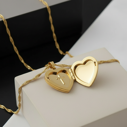 Heart Cross Frame Copper Necklace