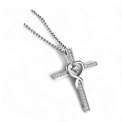 Heart Diamond Cross Sterling Silver Necklace