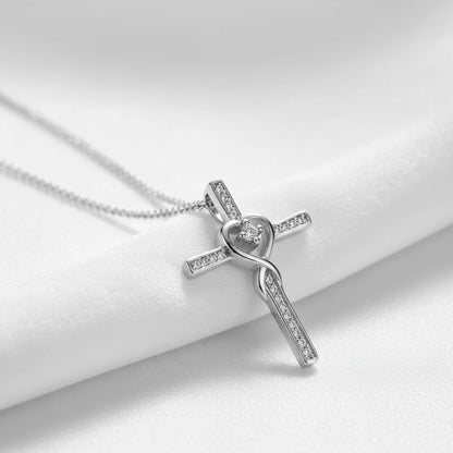 Heart Diamond Cross Sterling Silver Necklace