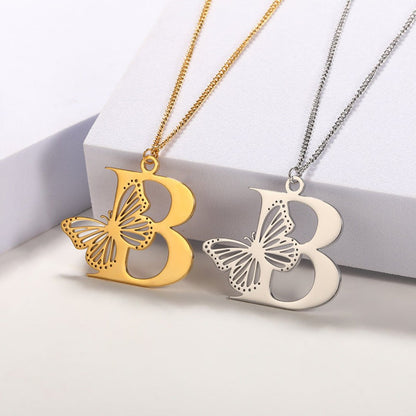 Initial Butterfly Gold Necklace