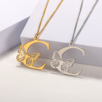 Initial Butterfly Gold Necklace